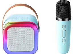 Портативная колонка с караоке микрофоном и RGB подсветкой K12 10W Bluetooth. Цвет: голубой