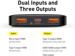 Повербанк на 10000 mAh Baseus Bipow Overseas Digital Display Power bank (2USB/Type-C/. ..