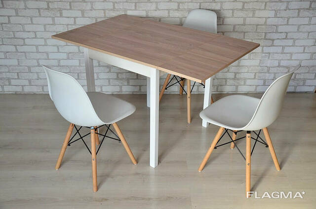 Раскладной стол с откидными полами Тавол Фолди ножки прямые деревянные Ясень + 3 стула
