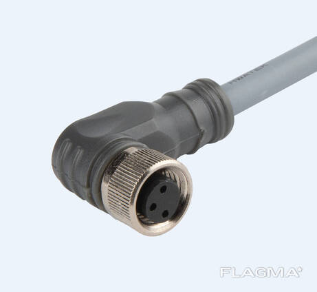 Разъем M8 "мама", 3 pin, угловой, с кабелем 5 м