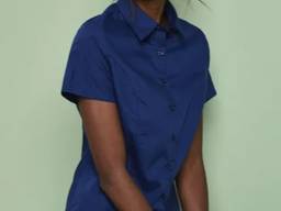 Рубашка для официанта женская темно-синяя с коротким рукавом 