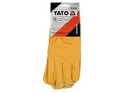 Рукавиці робочі жовті з текстильним стягувачем YATO шкіра розмір 10