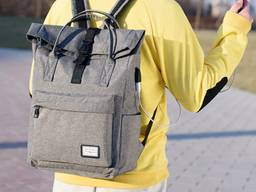 Школьный рюкзак - сумка с USB зарядкой (серый)