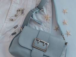 Сумка жіноча крос боді шкіряна Італія на широкому ремені блакитна TS000104