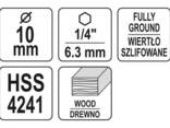 Свердло по дереву спіральне Yato Ø10 x 100/60 мм Hex 1/4" Hss 4241 - фото 1