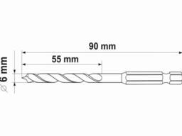Свердло по дереву спіральне Yato Ø6 x 90/55 мм Hex 1/4" Hss 4241