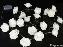 Светодиодная гирлянда Белые Розы 2м 20LED на батарейках АА