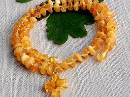 Світле бурштинове намисто з хрестиком, светлые лечебные янтарные бусы с крестиком