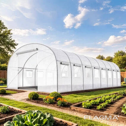 Теплиця-парник Funfit Garden 24 м² (8х3х2 м) — Армована плівка UV-4, 16 вікон. ..