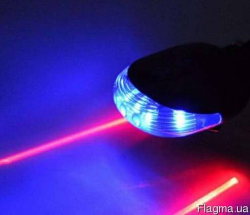 Велосипедный задний стоп фонарь с лазером 5 Led синий,