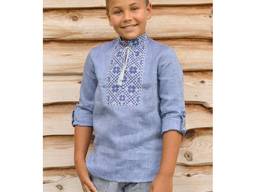 Вишита дитяча сорочка для хлопчика кольору деніму