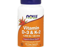 Витамины и минералы NOW Vitamin D-3 &amp; K-2 1000 IU/45 mcg (120 veg caps)