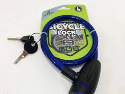 Замок велосипедный Kihuu LOCK 187, 10*65 тросовый, 2 ключа. Цвет: синий