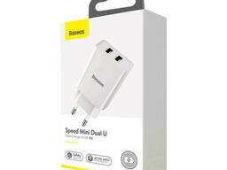 Зарядка для телефона сетевая Baseus Speed Mini Dual U Charger (2USB, 2A, 10.5W). White
