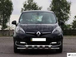 Защита переднего бампера (двойная нержавеющая труба - двойной ус) Renault Scenic 3 (13-15)