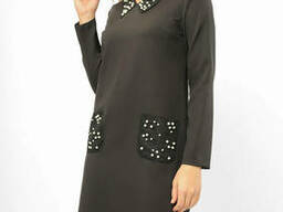 Женское платье с жемчужными карманами Lipar Чёрное Батал